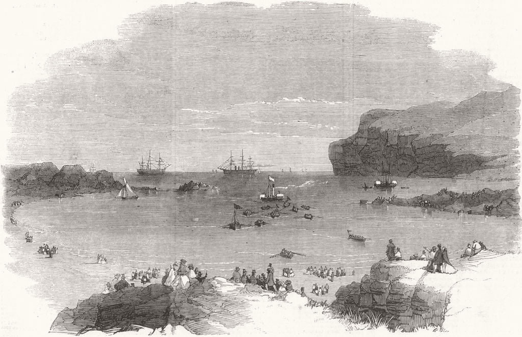 IRELAND. Receiving Cable Ashore, Ballylarberg Strand 1857 old antique print